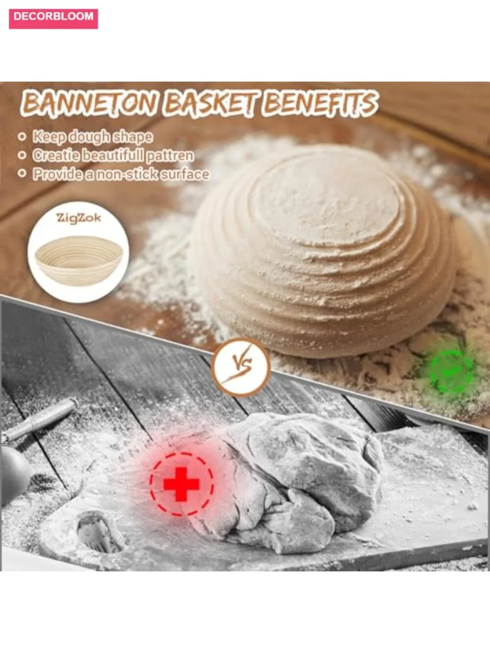 Banneton Bread Proofing Baskets Set of 2 - 9 Inch Rattan Sourdough Basket with